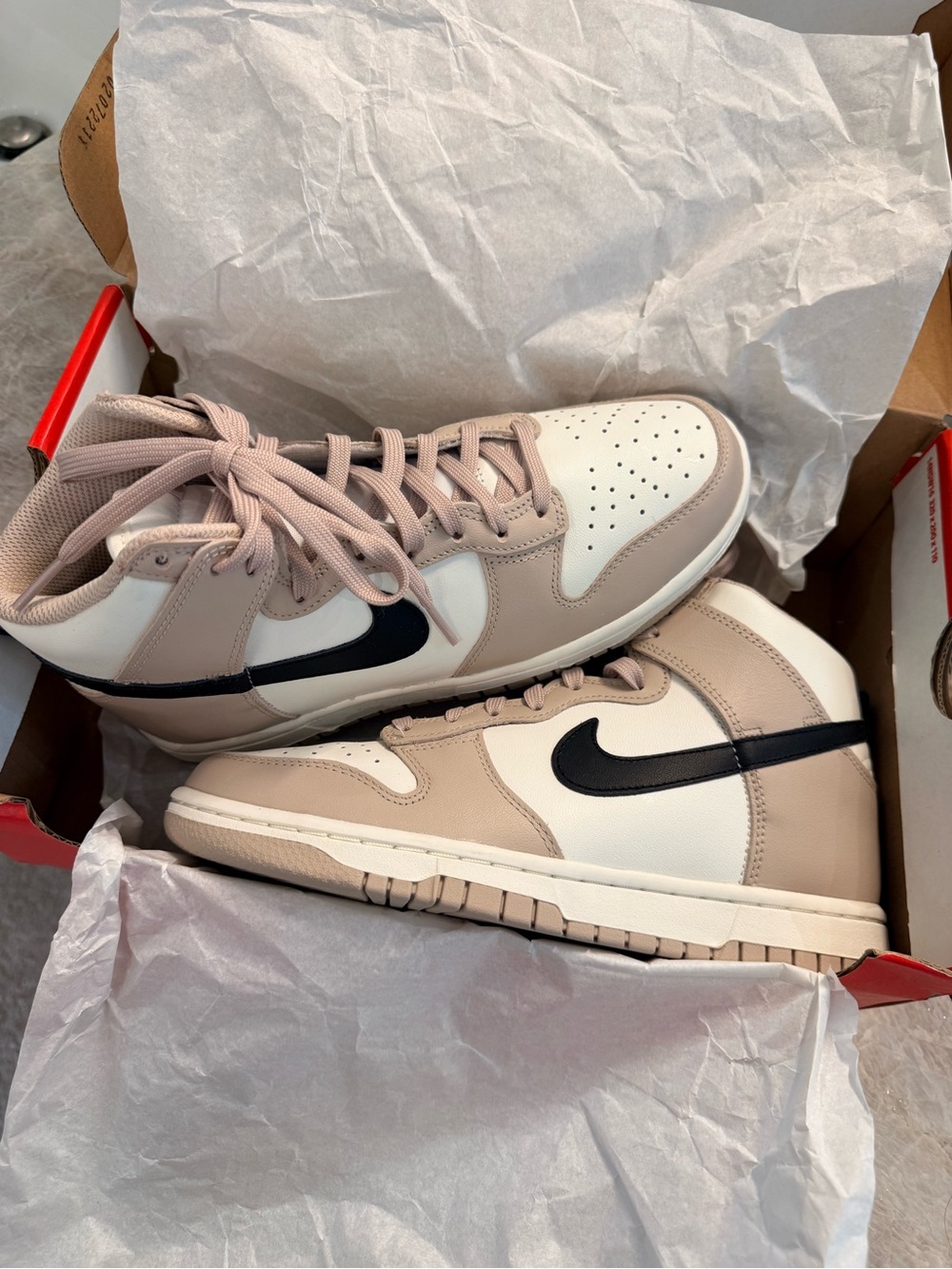 Nike Dunks High-Top Sneakers in Beige, White & Black